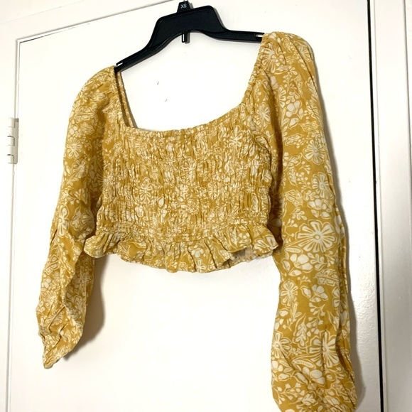 New Roxy Sorento Shores Solid Cropped Top Boho Floral Balloon Sleeve Orange M - Picture 7 of 16